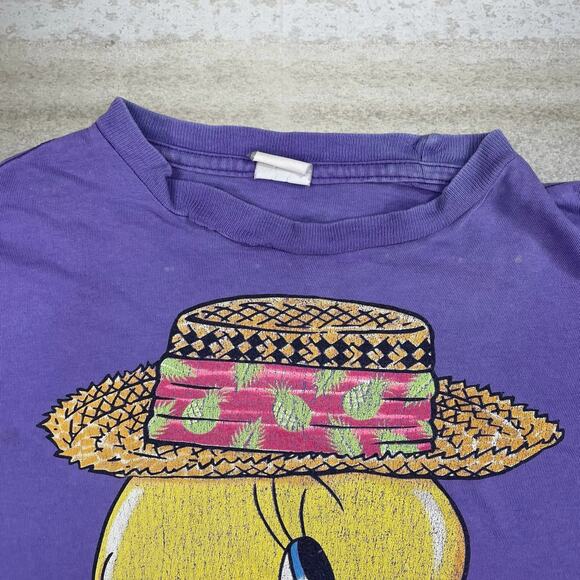 Vintage 90s Tweety Bird Shirt Mens M Purple Looney Tunes Cotton Short Sleeve - Picture 4 of 6